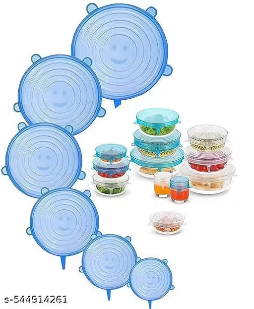 Pack Of 6 Silicone Stretch Lids, Multi Size Reusable Silicone Lids Food and Bowl Covers, Dishwasher and Freezer Safe ( multi colour) (Pack of 6 Pcs)
