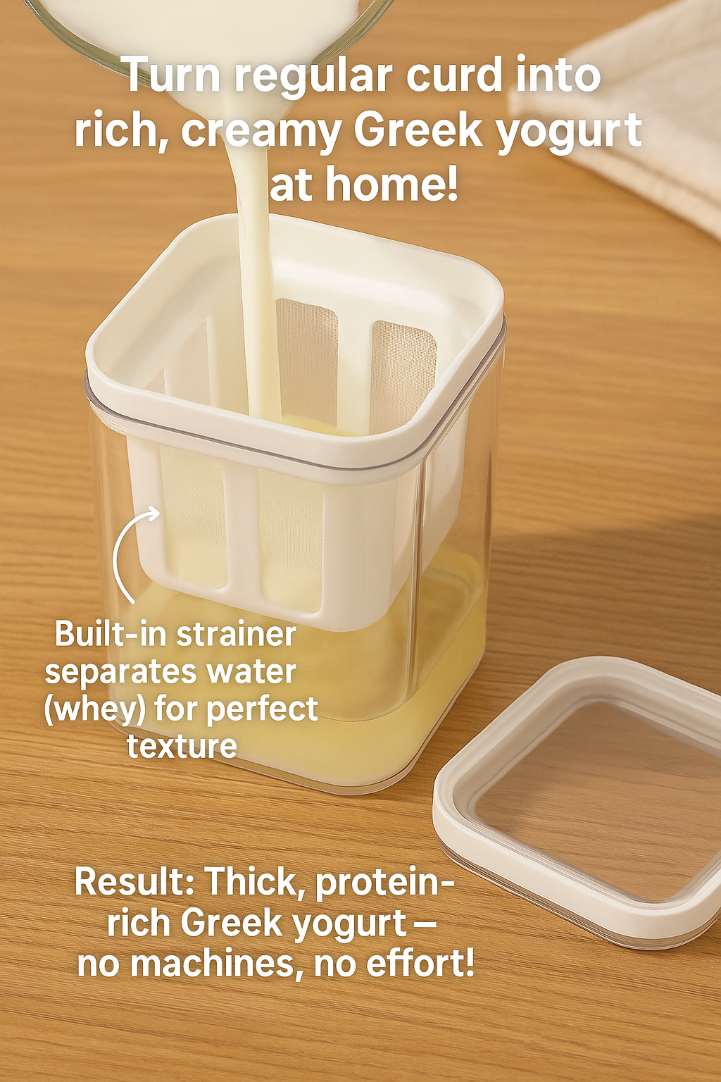 Greek Yogurt & Curd Maker/Fine Mesh Strainer with Lid/Hung Curd Strainer Box/Home Essentials/Hung Curd/Perfect for Homemade Yogurt/Curd/Cheese & More (1100ml)