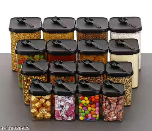Fancy Jars & Containers Set Transparent(350ml,650ml,950ml and 1400ml) pack of 16