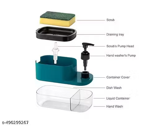 3 in 1 Soap Pump Dispenser Dish Soap Liquid Dispenser Sponge Holder Dish Soap Pump Dispenser for Kitchen Sink Countertop Kitchen Bathroom (Blue,Pack of 1)