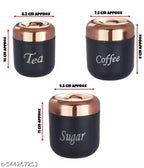 Stainless Steel Tea, Sugar, Coffee Container Set | Matte Black with Copper Lid | Airtight Kitchen Storage Jars – 500ml, 300ml, 200ml Capacity (Set of 3)
