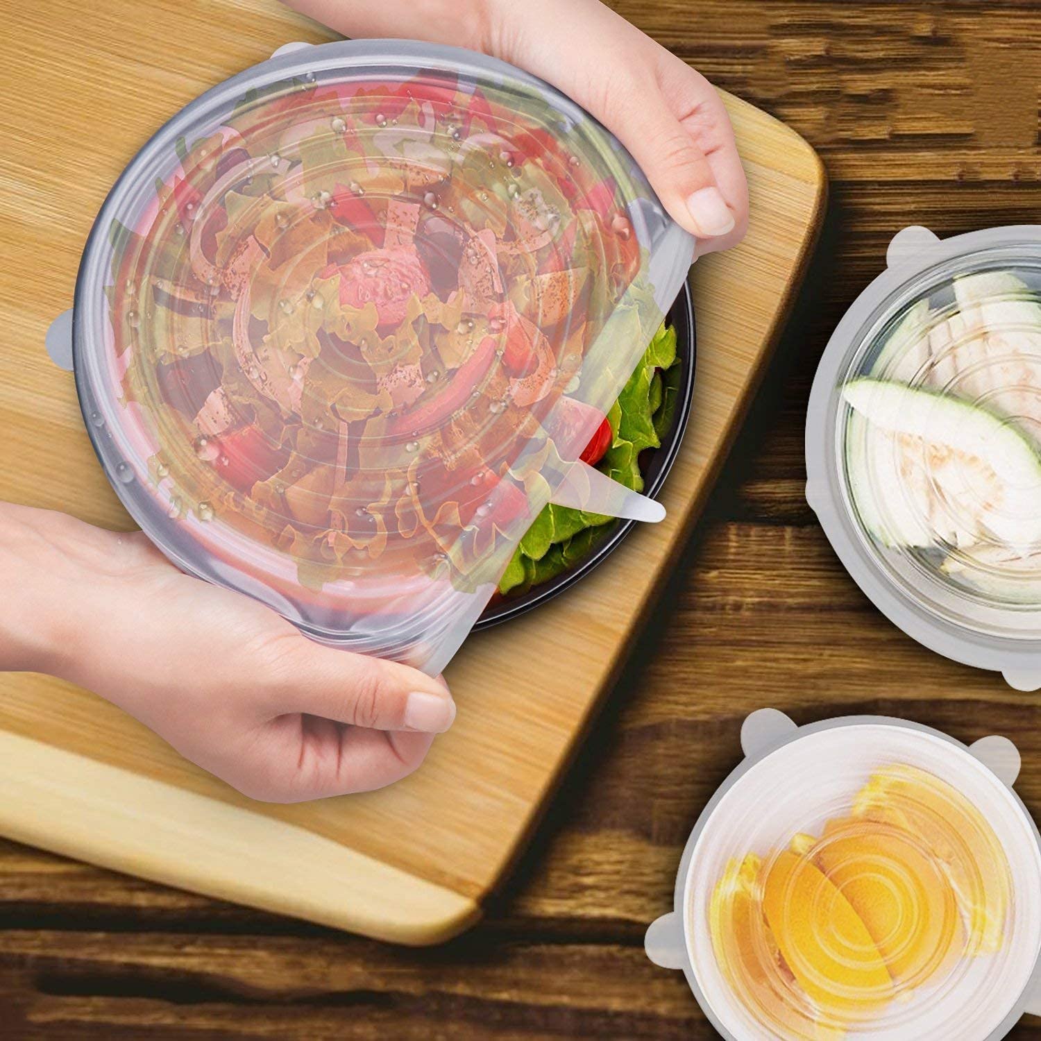 Pack Of 6 Silicone Stretch Lids, Multi Size Reusable Silicone Lids Food and Bowl Covers, Dishwasher and Freezer Safe ( multi colour) (Pack of 6 Pcs)