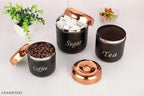 Stainless Steel Tea, Sugar, Coffee Container Set | Matte Black with Copper Lid | Airtight Kitchen Storage Jars – 500ml, 300ml, 200ml Capacity (Set of 3)